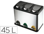 Poubelle q-connect métallique pédale couvercle plastique 45l 3 compartiments 15l