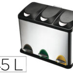 Poubelle q-connect métallique pédale couvercle plastique 45l 3 compartiments 15l