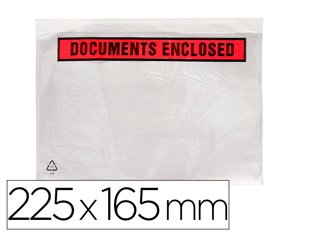 972387g-1.jpg Pochette documents ci-inclus q-connect auto-adhesive transparente 225x165mm texte anglais paquet 100 unites – Image 1