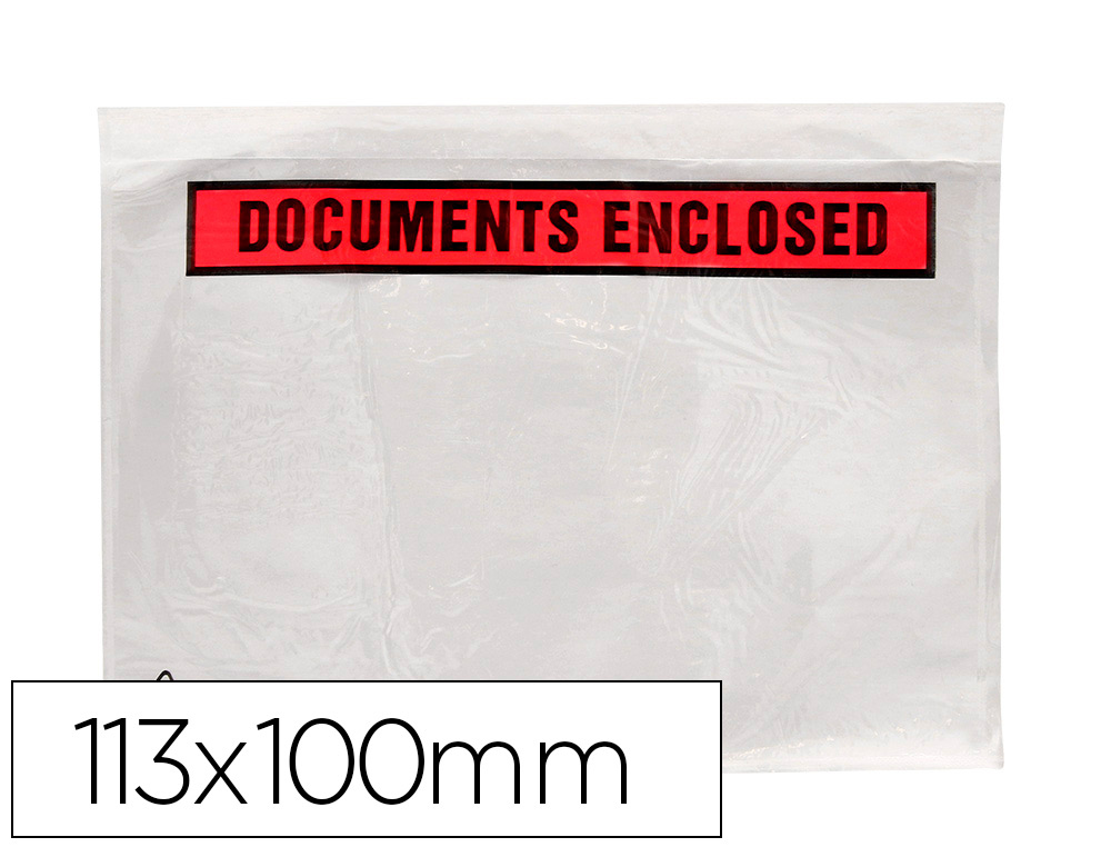 972388g-1.jpg Pochette documents ci-inclus q-connect auto-adhesive transparente 113x100mm texte anglais paquet 100 unites – Image 1