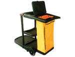 Chariot nettoyage q-connect polypropylène roues poche zip 2 étagères plateforme support seau 58x24x96cm – Image 2