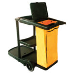 Chariot nettoyage q-connect polypropylène roues poche zip 2 étagères plateforme support seau 58x24x96cm