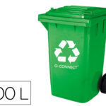 Poubelle q-connect conteneur plastique couvercle 100l 470x750x370mm verre coloris vert