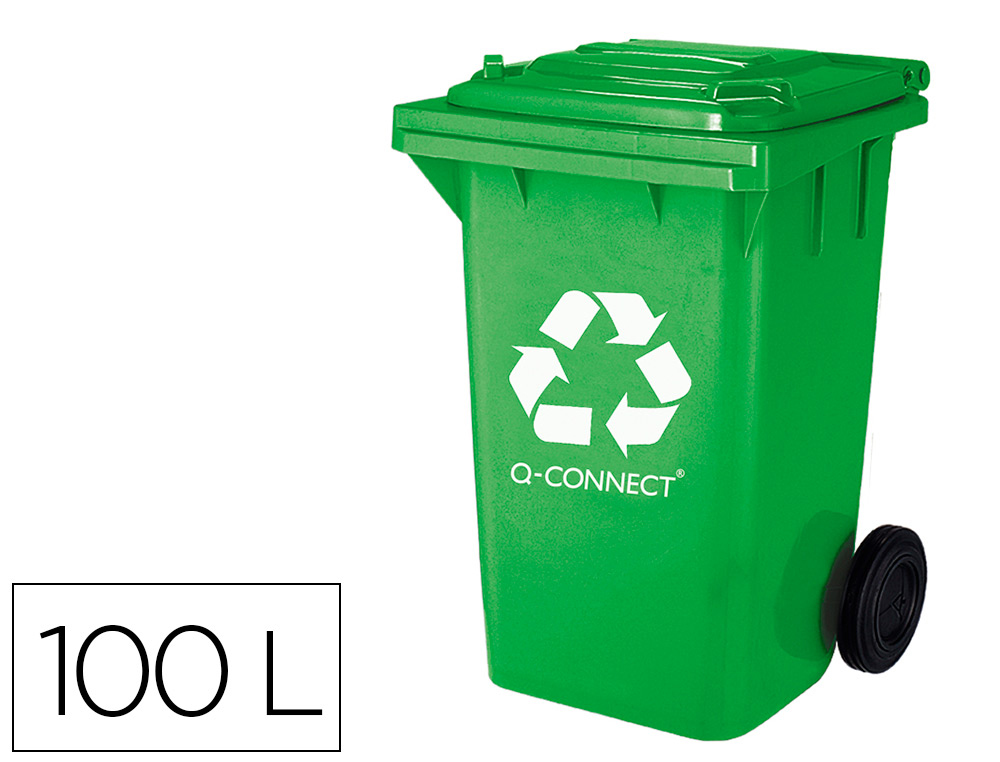 972481g-1.jpg Poubelle q-connect conteneur plastique couvercle 100l 470x750x370mm verre coloris vert – Image 1