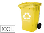 Poubelle q-connect conteneur plastique couvercle 100l 470x750x370mm plastique emballages coloris jaune