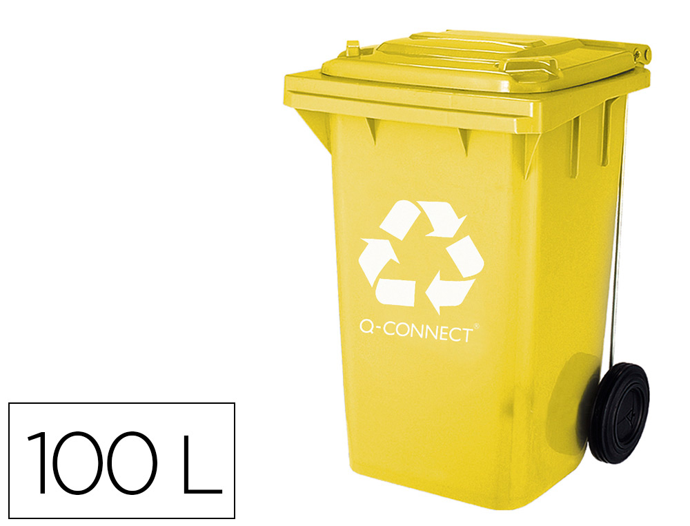 972482g-1.jpg Poubelle q-connect conteneur plastique couvercle 100l 470x750x370mm plastique emballages coloris jaune – Image 1