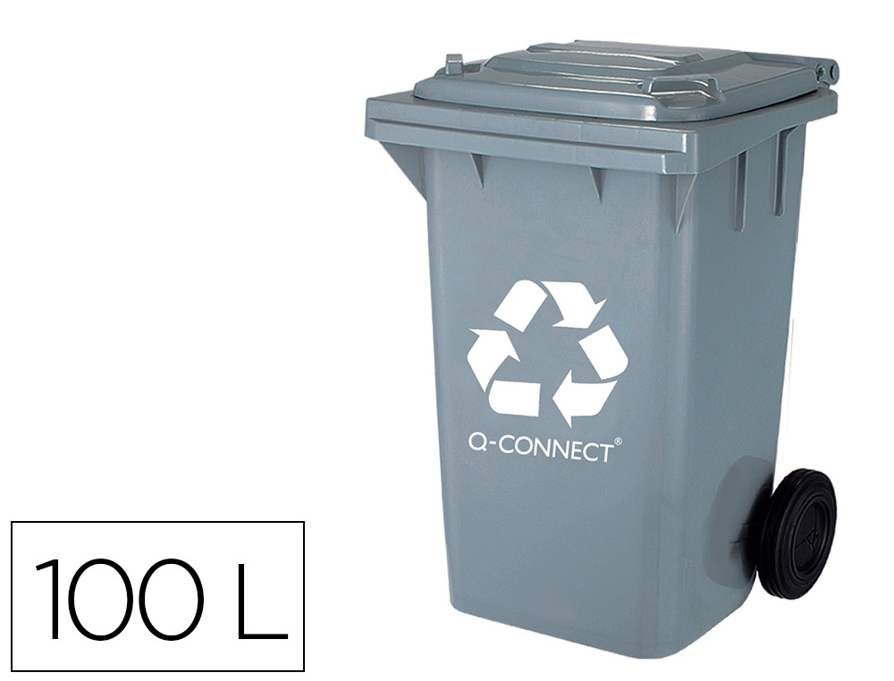 972484g-1.jpg Poubelle q-connect conteneur plastique couvercle 100l 470x750x370mm déchets organiques coloris gris – Image 1
