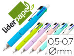 Stylo-bille liderpapel 5 en 1 pointe 0.5mm trait 0.7mm rétractable 4 couleurs d'encre porte-mine 0.5mm gomme