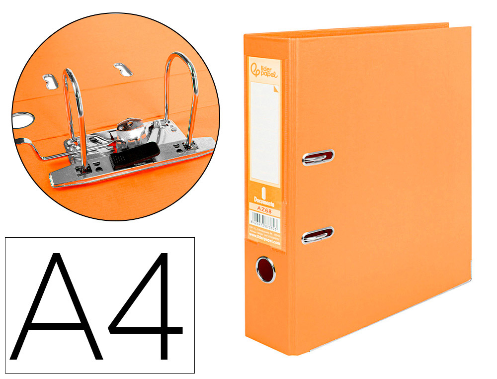 972783g-1.jpg Classeur levier liderpapel a4 documenta carton rembordé 1,9mm dos 75mm rado métallique coloris orange – Image 1
