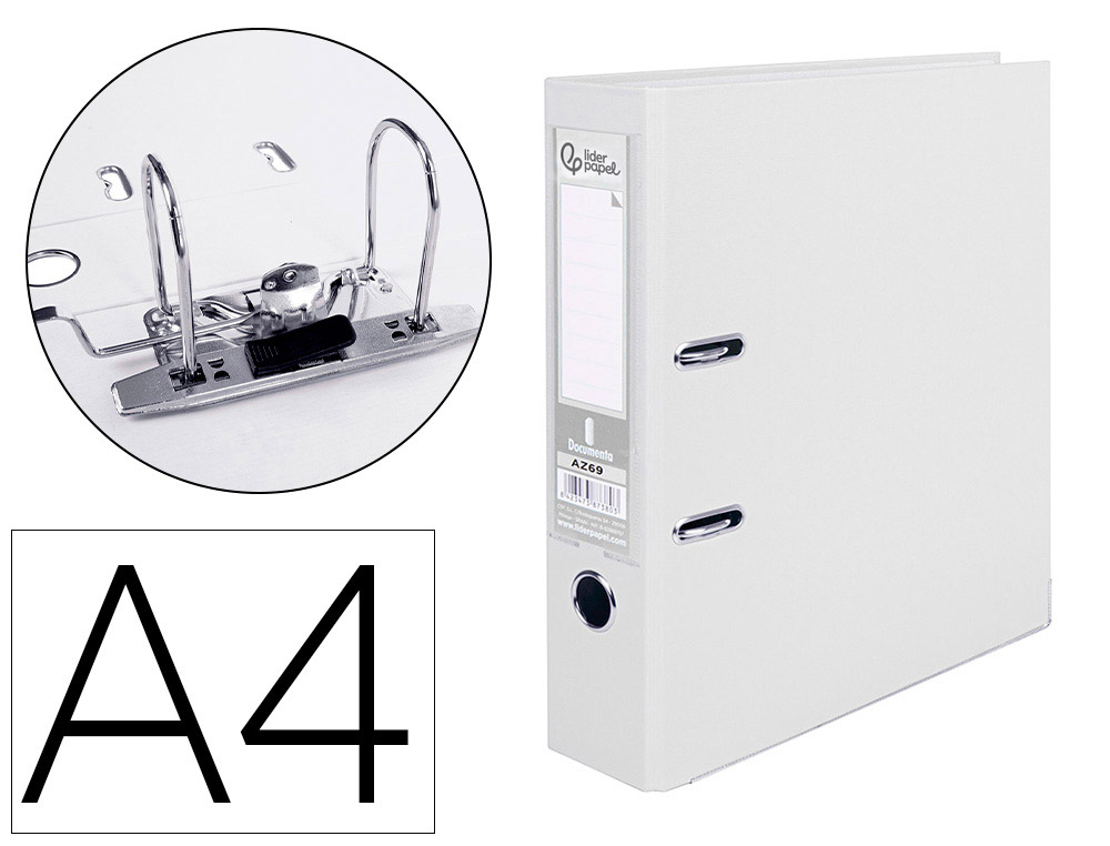 972784g-1.jpg Classeur levier liderpapel a4 documenta carton rembordé pvc 1,9mm dos 75mm rado métallique coloris blanc – Image 1