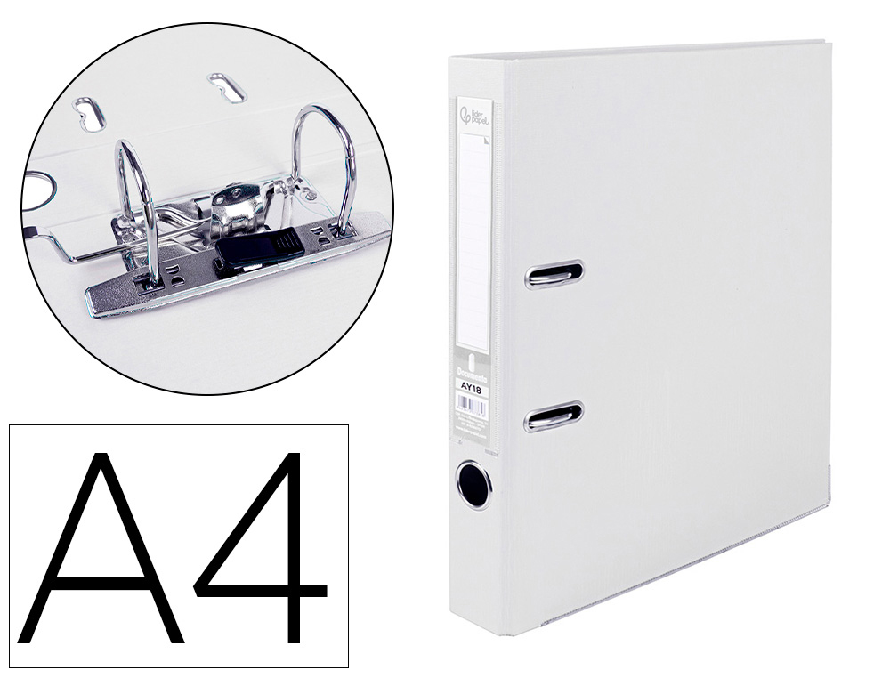 972786g-1.jpg Classeur levier liderpapel a4 documenta carton rembordé 1,9mm dos 52mm rado métallique coloris blanc – Image 1