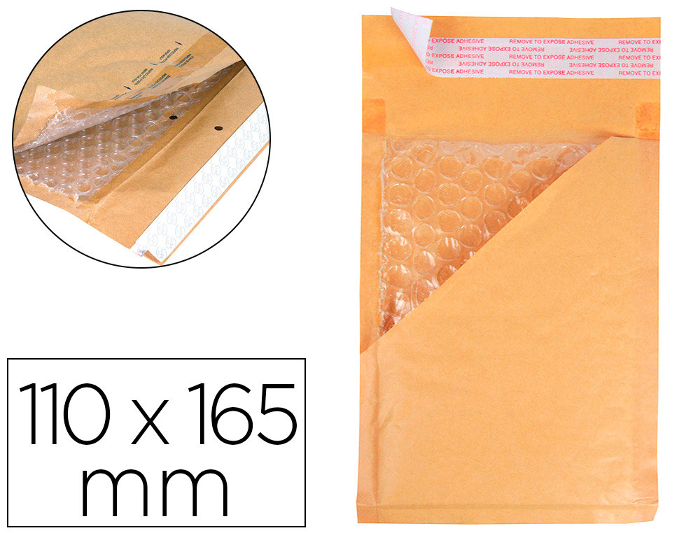 972787g-1.jpg Pochette bulles d'air q-connect 110x165mm 82g kraft matelasse rabat droit auto-adhesive sans fenetre lot 100 unites – Image 1