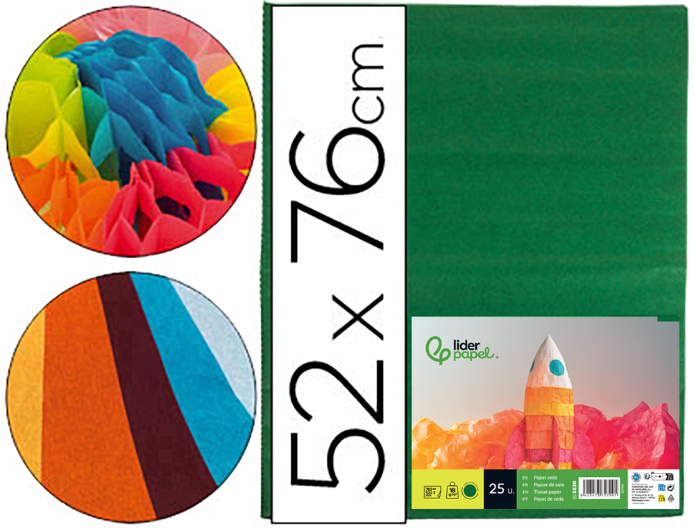 972799g-1.jpg Papier de soie liderpapel 52x76cm 18g/m2 unicolore vert foncé sachet 25f – Image 1