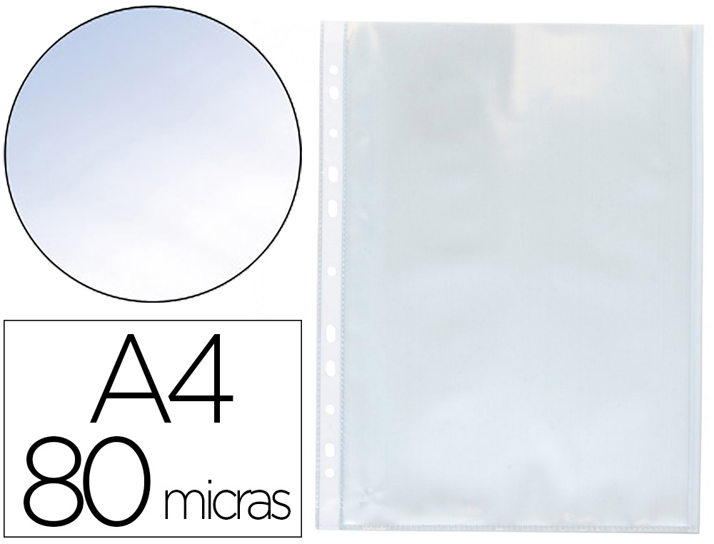 973563g-1.jpg Pochette q-connect polypropylène lisse 8/100e perforée cristal antistatique a4 210x297mm sachet 100 unites – Image 1