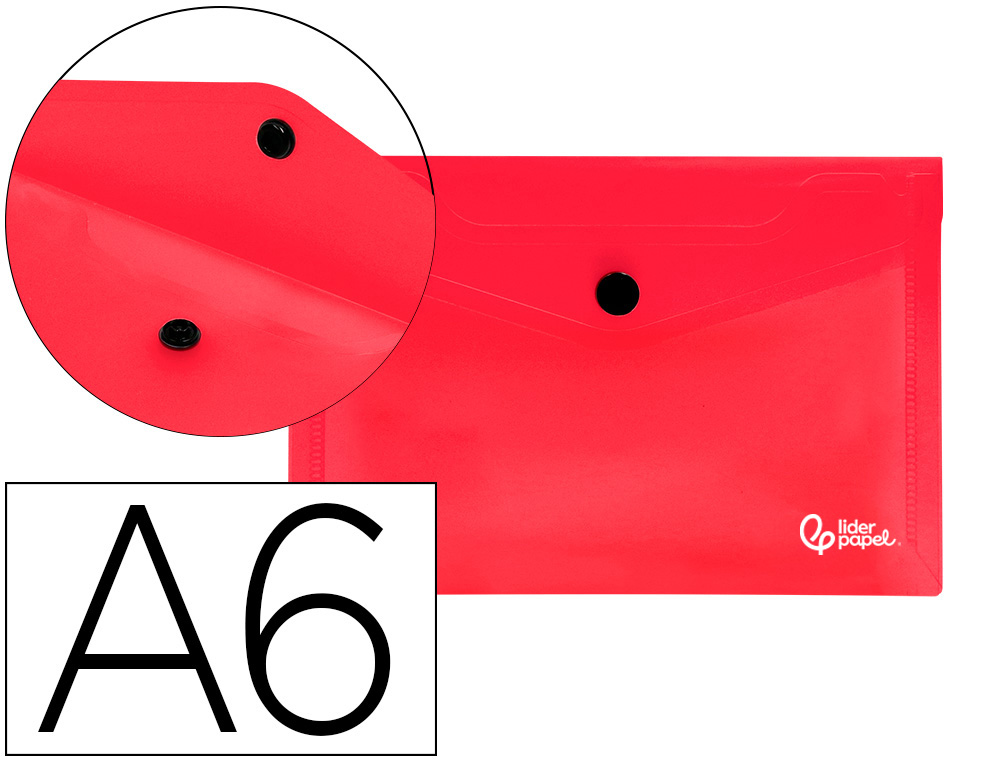 974258g-1.jpg Pochette enveloppe liderpapel polypropylène 180 microns a6 148x105mm 50f fermeture bouton transparent rouge – Image 1