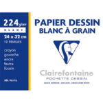 Papier dessin clairefontaine grain léger prononcé sans acide blancheur naturelle 224g a4+ pochette 12f