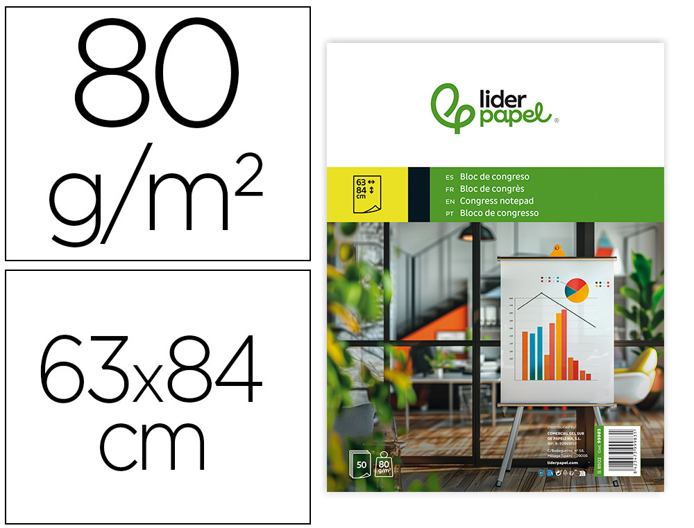 999983g-1.jpg Bloc conférence liderpapel 63x84cm papier uni 80g/m2 conventions réunions 50f – Image 1